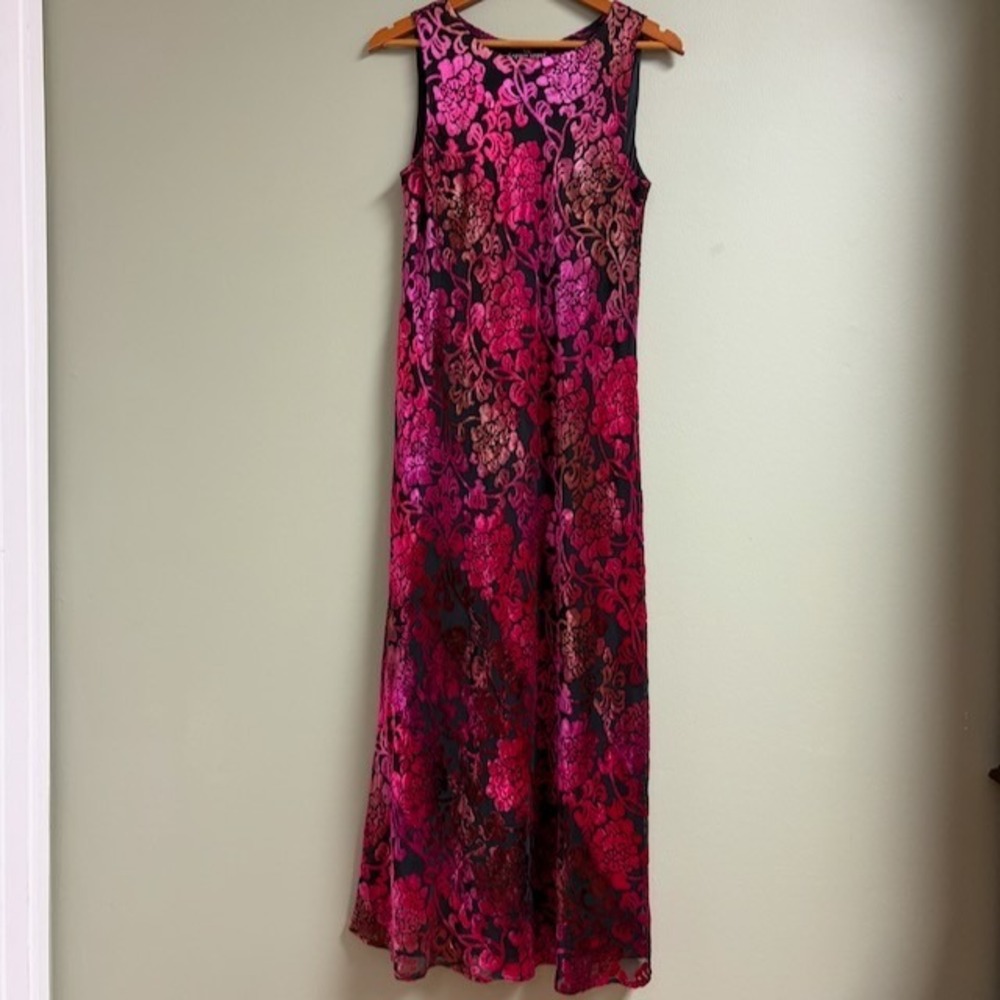 VTG Carole Little Womens Velvet Burn Out Dress Size‎ 14 Sheer Whimsigoth Party